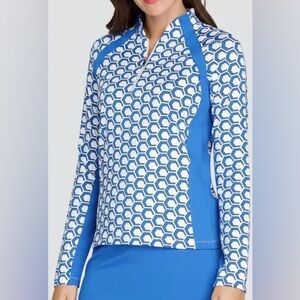 Tail 1/4 Zip Long Sleeve Golf Flynn Top - Marcella Geo Print blue